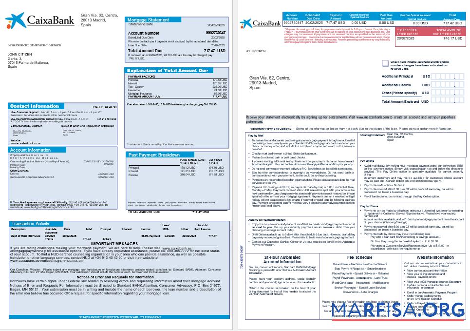 Printable Spain Caixa bank mortgage statement in Word and PDF formats 1 2 template